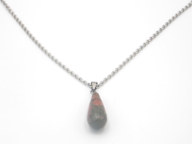 Colgante de piedra natural de Unakita en forma de Lágrima fina de 29x10mm