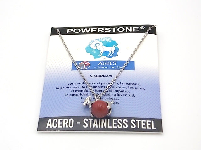 Colgante de Signo del zodiaco Aries con piedra de Jaspe rojo con Cadena de Acero Inoxidable.
