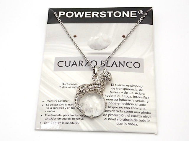 Colgante con forma de Leopardo de 34x21mm con piedra natural de Cuarzo blanco