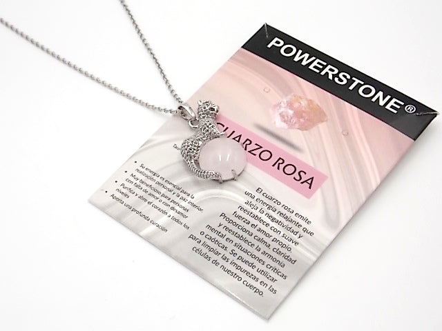 Colgante con forma de Leopardo de 34x21mm con piedra natural de Cuarzo rosa