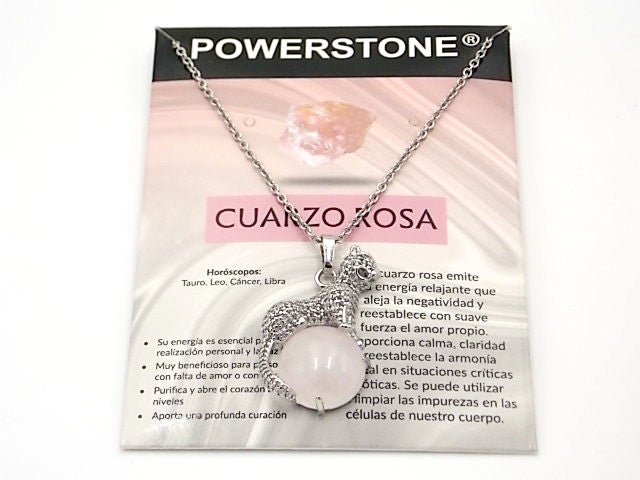 Colgante con forma de Leopardo de 34x21mm con piedra natural de Cuarzo rosa