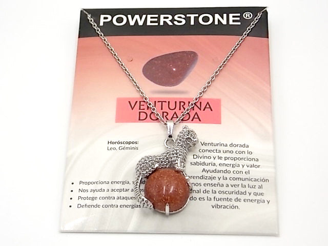 Colgante de acero inoxidable con forma de Leopardo de 34x21mm con piedra natural de Venturina dorada
