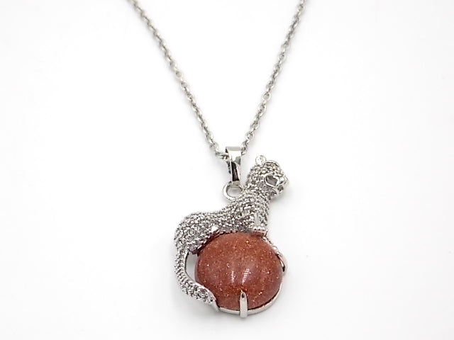 Colgante de acero inoxidable con forma de Leopardo de 34x21mm con piedra natural de Venturina dorada