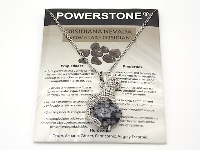 Colgante con forma de Leopardo de 34x21mm con piedra natural de Obsidiana nevada