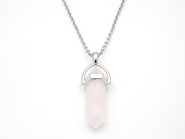 Colgante de piedra natural de Cuarzo rosa en forma de Doble punta