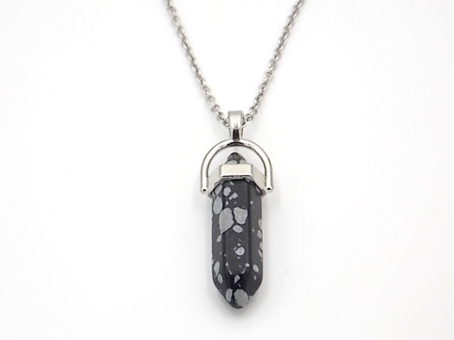 Colgante de piedra natural de Obsidiana nevada en forma de Doble punta