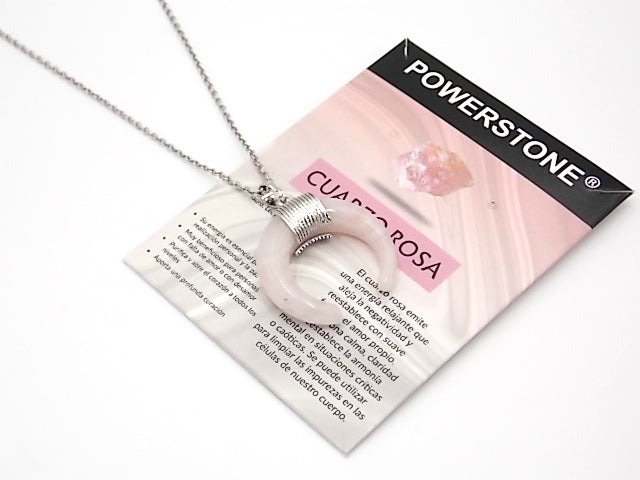 Colgante de piedra natural de Cuarzo rosa en forma de Luna invertida de 28mm