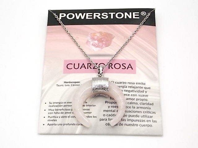 Colgante de piedra natural de Cuarzo rosa en forma de Luna invertida de 28mm
