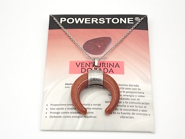 Colgante de piedra natural de Venturina dorada en forma de Luna invertida de 28mm