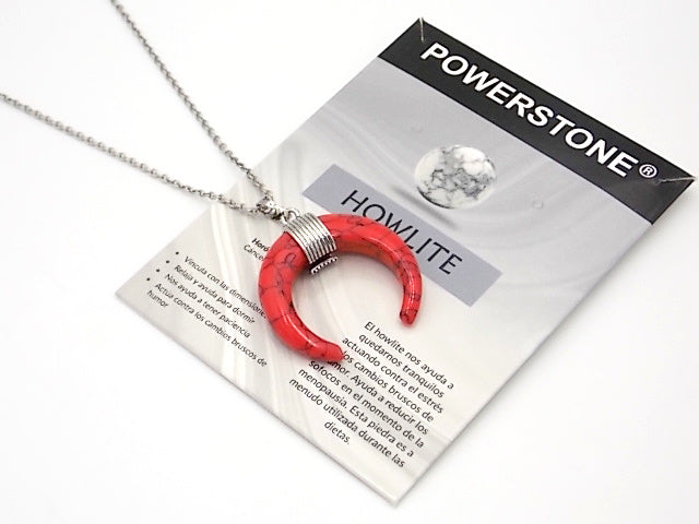 Colgante de piedra natural de Howlite rojo en forma de Luna invertida de 28mm