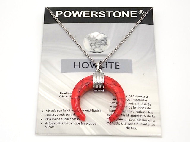 Colgante de piedra natural de Howlite rojo en forma de Luna invertida de 28mm