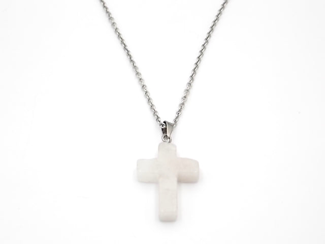 Colgante de piedra natural de Cuarzo blanco en forma de Cruz de 25x18mm
