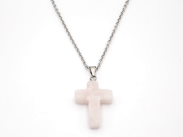Colgante de piedra natural de Cuarzo rosa en forma de Cruz de 25x18mm