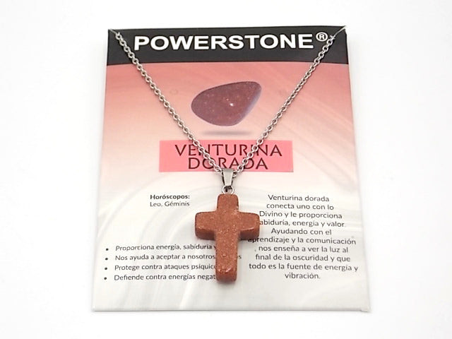 Colgante de piedra natural de Venturina dorada en forma de Cruz de 25x18mm