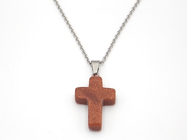 Colgante de piedra natural de Venturina dorada en forma de Cruz de 25x18mm