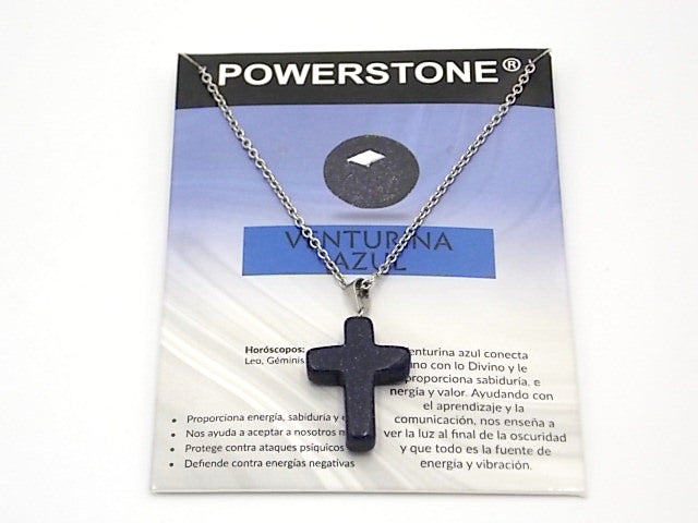 Colgante de piedra natural de Venturina azul en forma de Cruz de 25x18mm