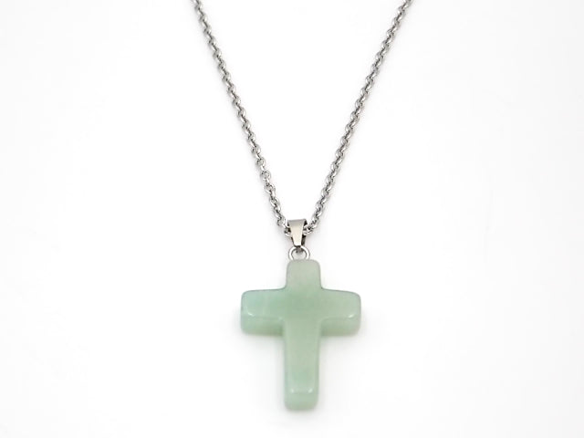 Colgante de piedra natural de Venturina verde en forma de Cruz de 25x18mm