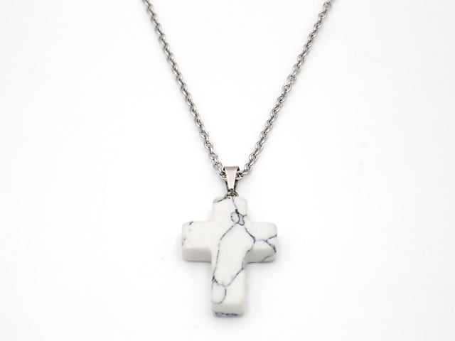 Colgante de piedra natural de Howlite en forma de Cruz de 25x18mm
