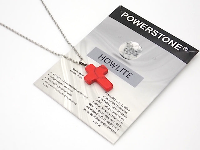 Colgante de piedra natural de Howlite rojo en forma de Cruz de 25x18mm