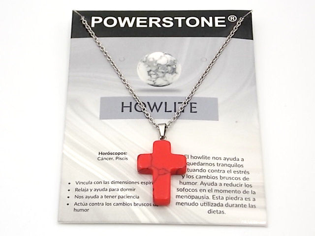 Colgante de piedra natural de Howlite rojo en forma de Cruz de 25x18mm