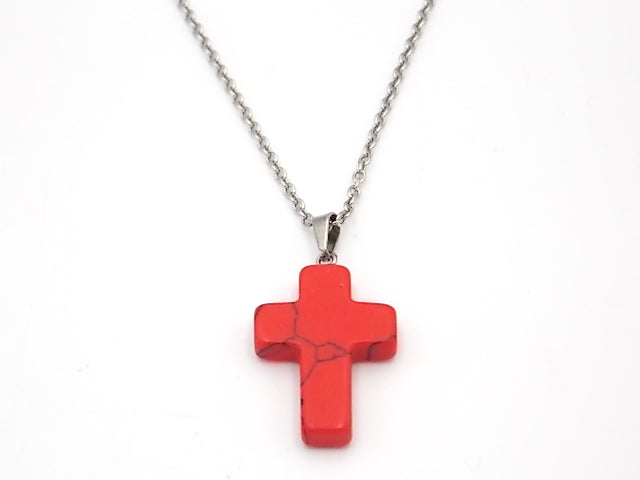 Colgante de piedra natural de Howlite rojo en forma de Cruz de 25x18mm