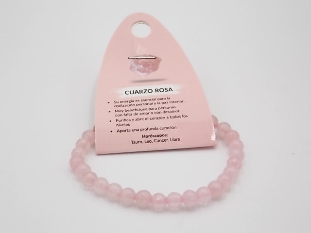 Pulsera de piedra natural de Cuarzo rosa de 6mm
