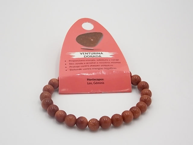 Pulsera de piedra de natural de Venturina dorada de 8mm