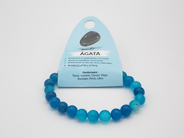 Pulsera de piedra natural de Ágata azul de 8mm
