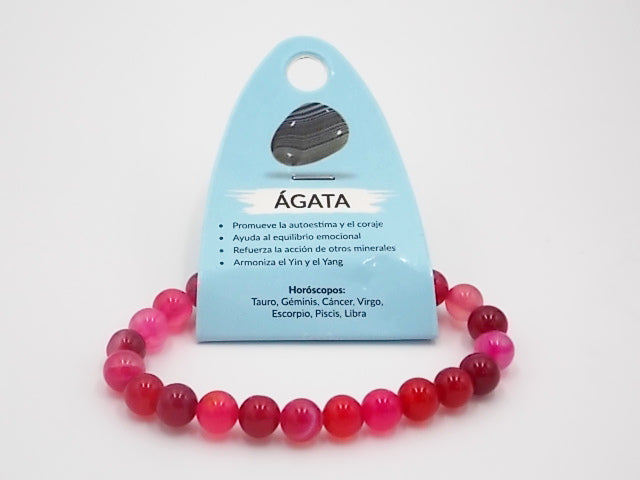 Pulsera de piedra natural de Ágata fuchsia de 8mm