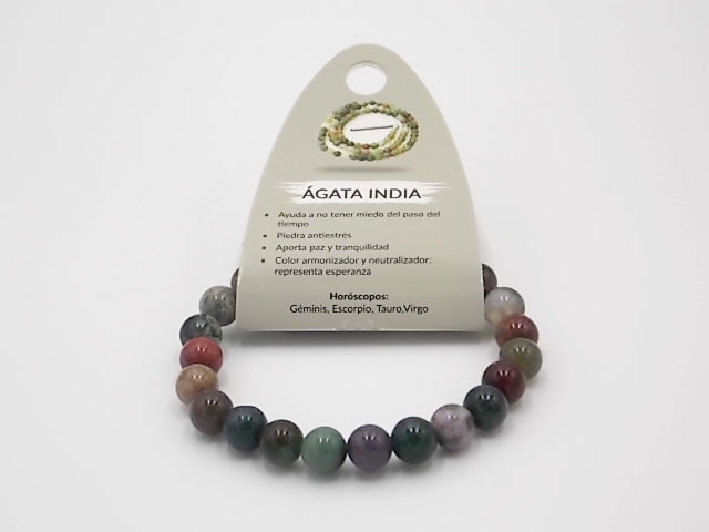 Pulsera de piedra natural de Ágata india de 8mm
