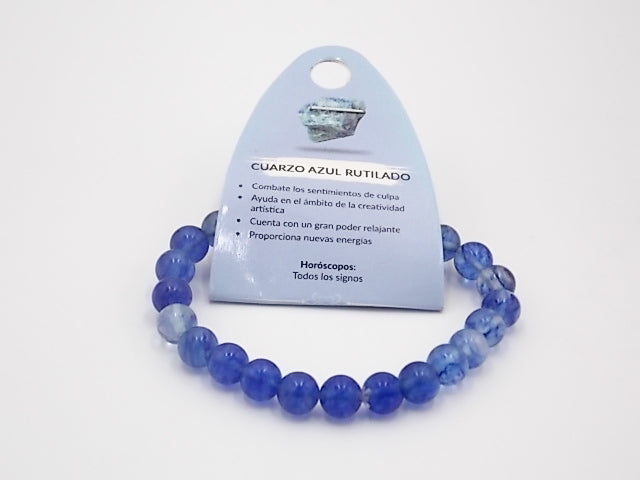 Pulsera de piedra natural de Cuarzo azul rutilado de 8mm