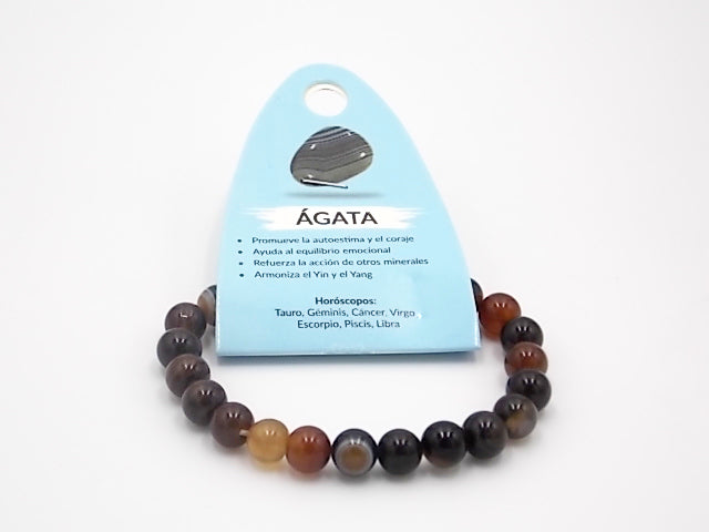 Pulsera de piedra natural de Ágata marrón de 8mm