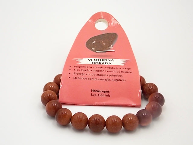 Pulsera de piedra natural de Venturina dorada de 10mm