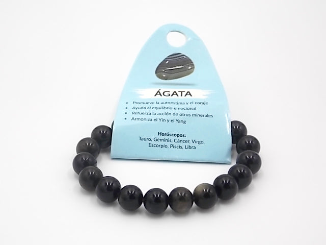 Pulsera de piedra natural de Ágata negra de 10mm