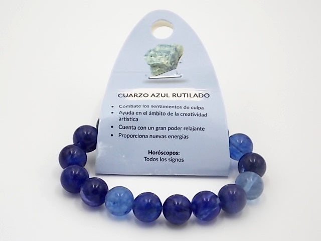Pulsera de piedra natural de Cuarzo azul rutilado de 10mm