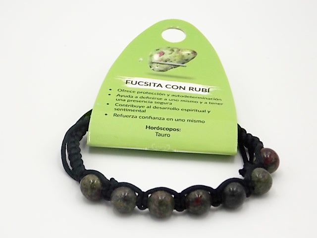 Pulsera de 7 piedras natural de Rubí en fuchsita de 8mm en cordón