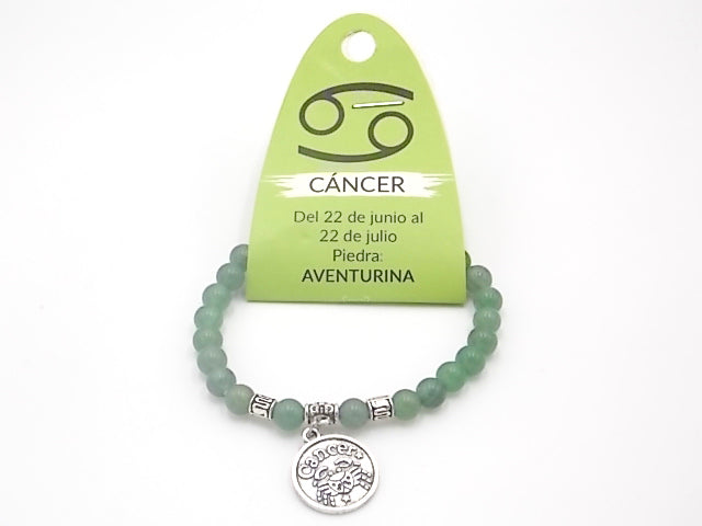 Pulsera de piedra de origen natural de Venturina verde de 6mm con medalla del Signo Cáncer