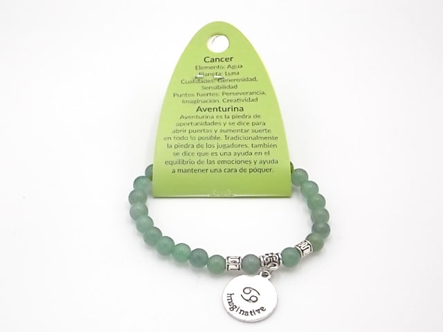 Pulsera de piedra de origen natural de Venturina verde de 6mm con medalla del Signo Cáncer