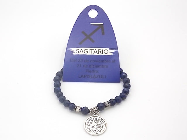 Pulsera de piedra natural de Lapislázuli de 6mm con medalla del Signo Sagitario