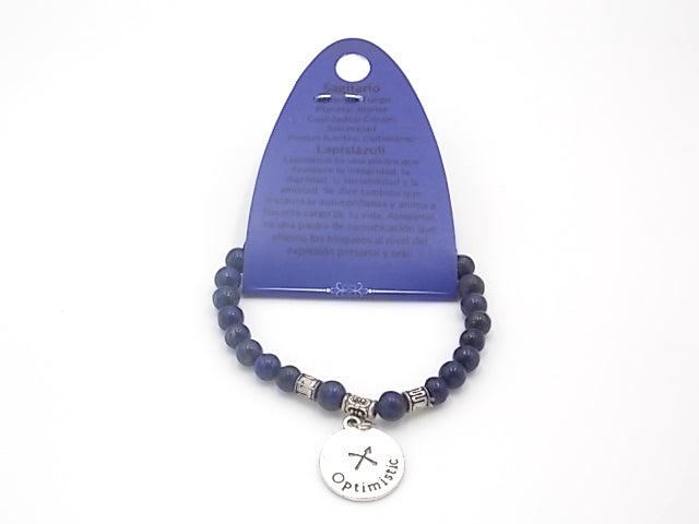 Pulsera de piedra natural de Lapislázuli de 6mm con medalla del Signo Sagitario