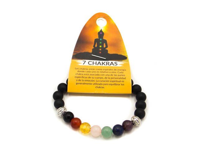 Pulsera de piedra de Ágata y 7 chakras de 8mm con flor