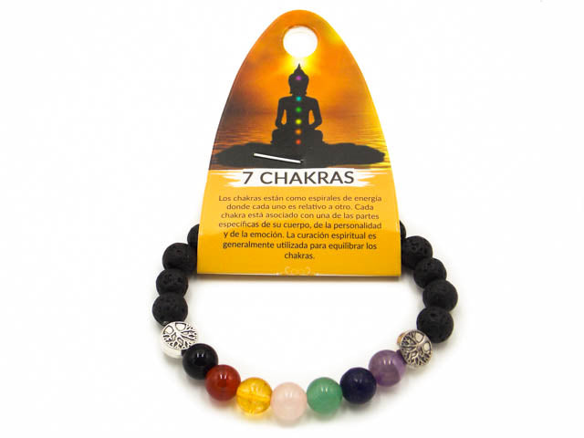 Pulsera de piedra de Lava y 7 chakras de 8mm con árbol de la vida