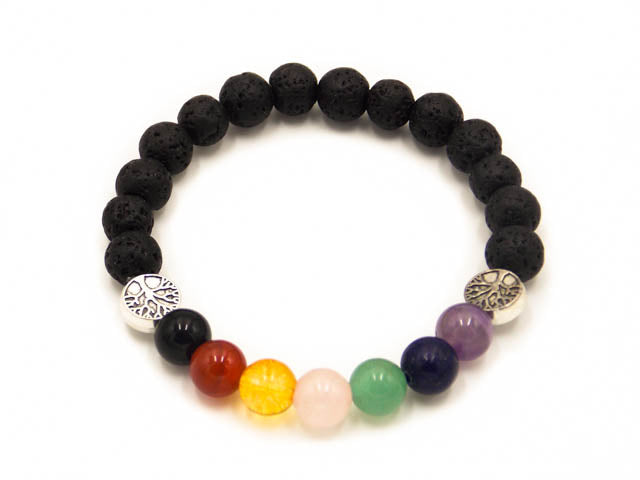 Pulsera de piedra de Lava y 7 chakras de 8mm con árbol de la vida