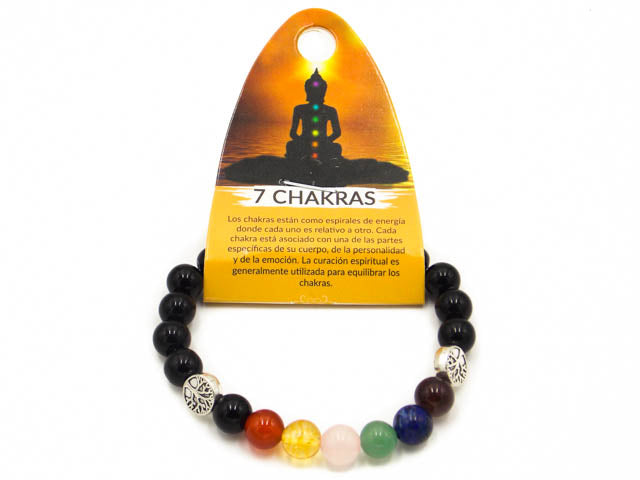 Pulsera de piedra de Ónix y 7 chakras de 8mm con árbol de la vida
