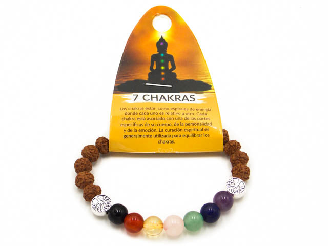 Pulsera de piedra de Rudraksha sintética y de 7 chakras de 8mm con árbol de la vida