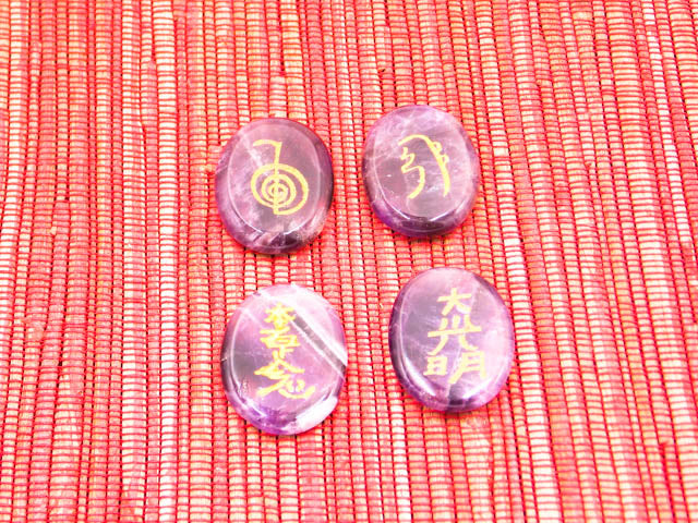 Conjunto de Símbolos de Reiki en piedras naturales de Amatista de 30x24mm