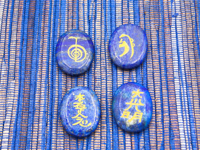 Conjunto de Símbolos de Reiki en piedras naturales de Lapislázuli de 30x24mm