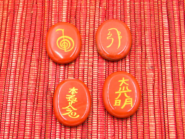 Conjunto de Símbolos de Reiki en piedras naturales de Jaspe rojo de 30x24mm