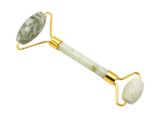 Masajeador dorado de piedra natural de Jade verde