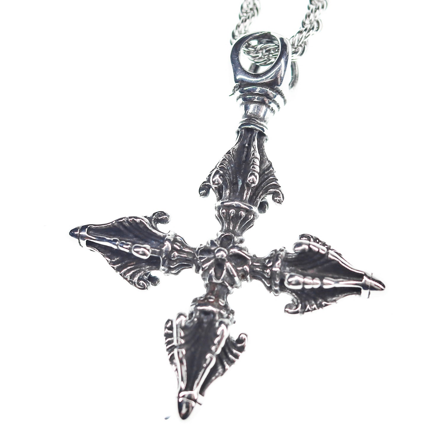 Colgante de acero inoxidable en forma de cilindro con diseño tibetano